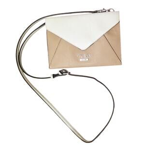 Guess Buoso Color Block Clutch Crossbody Wallet / Bag Nude White Black